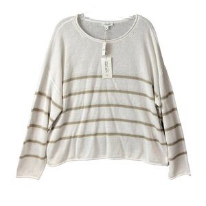 NEW Haven Linen Blend Sweater Pullover Roll Neck Tan Stripe White Size XL